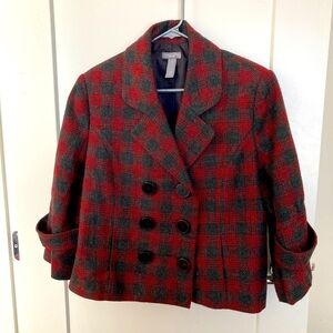 INVESTMENTS Sz 16P  Checker Double Breasted 3/4 Sleeves